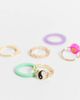 Pieces Pieces 6 pack plastic & charm rings in multi - 2