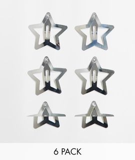 Pieces Pieces 6 pack star hair clips in silver