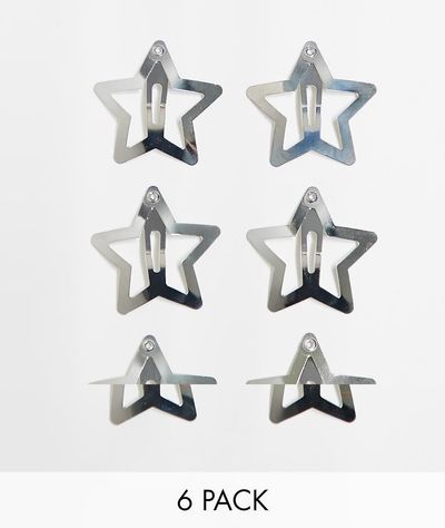 Pieces Pieces 6 pack star hair clips in silver