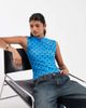 Pieces Pieces asymmetric button jersey top in blue and brown polka dot - 1