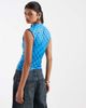 Pieces PIECES asymmetric button jersey top in blue and burgundy polka dot print - 4