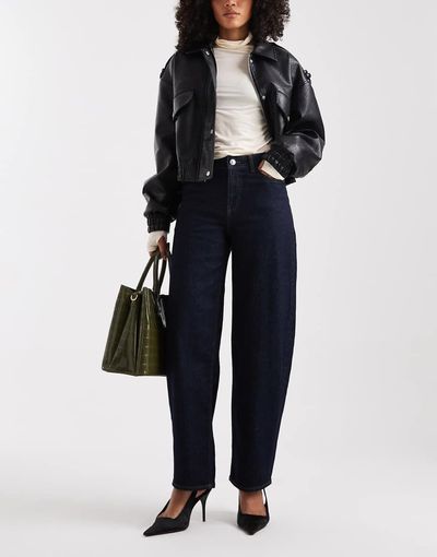 Pieces Pieces barrel leg jeans in dark indigo blue-Navy