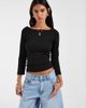 Pieces PIECES boat neck 3/4 sleeve top in black - 1