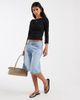 Pieces PIECES boat neck 3/4 sleeve top in black - 2