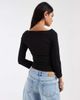 Pieces PIECES boat neck 3/4 sleeve top in black - 3