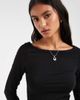 Pieces PIECES boat neck 3/4 sleeve top in black - 4