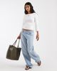 Pieces PIECES boat neck 3/4 sleeve top in white - 2