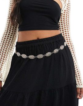 Pieces Pieces boho chain belt in silver