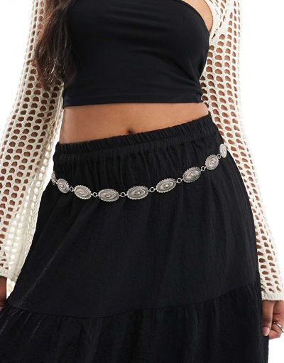Pieces Pieces boho chain belt in silver
