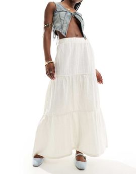Pieces Pieces boho tiered maxi skirt in white