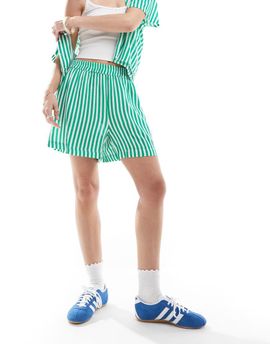 Pieces Pieces boyfriend fit shorts in green and white stripe - part of a set