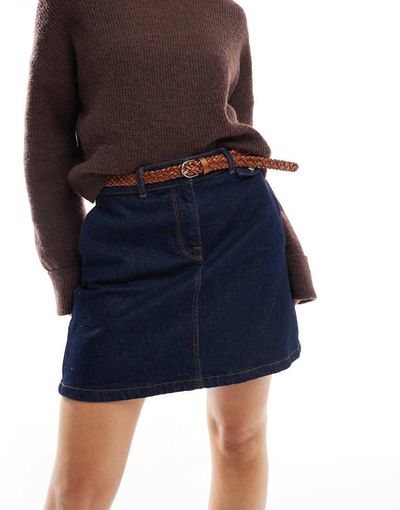 Pieces Pieces braided faux leather belt in cognac-Brown