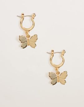 Pieces PIECES butterfly hoop earrings in gold tone