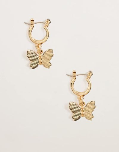 Pieces PIECES butterfly hoop earrings in gold tone