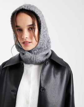 Pieces Pieces cable knit balaclava in dark gray melange