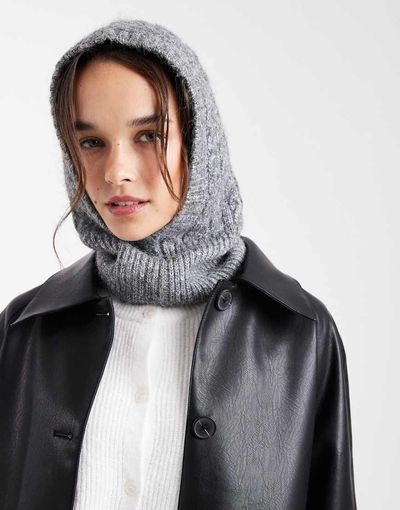 Pieces Pieces cable knit balaclava in dark gray melange