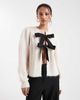Pieces Pieces cable knit cardigan with constrast bow ties in cream-White - 1