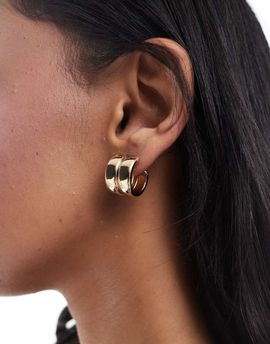 Pieces Pieces chunky double hoop earrings in gold