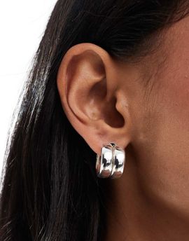 Pieces Pieces chunky double hoop earrings in silver