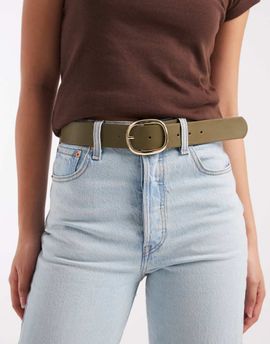 Pieces Pieces chunky gold-tone buckle belt in olive green