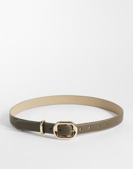 Pieces Pieces chunky gold buckle belt in dark olive green