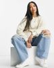 Pieces Pieces contrast stitch teddy sweatshirt in cream-White - 3