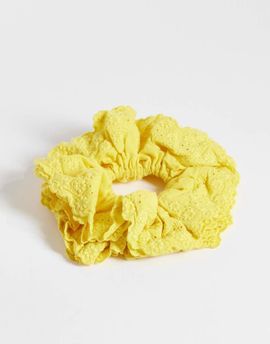 Pieces PIECES cotton eyelet scrunchie in yellow