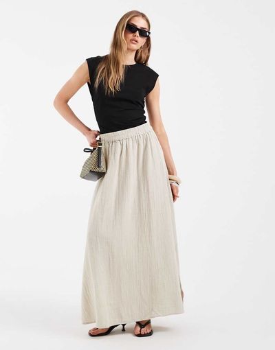 Pieces PIECES cotton maxi skirt in beige-Neutral