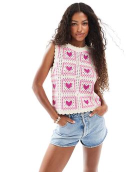 Pieces Pieces crochet knit tank top in pink