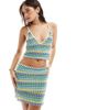 Pieces Pieces crochet mini ruffle skirt in green and blue stripes - part of a set-Multi - 2