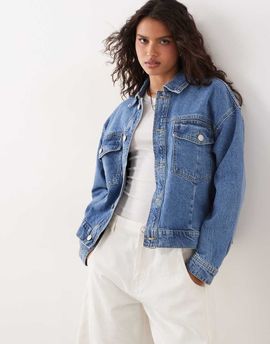Pieces Pieces Denim jacket in medium blue denim