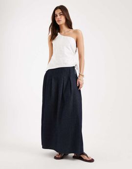 Pieces Pieces denim maxi skirt in dark indigo blue-Navy