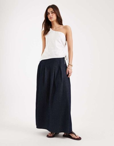 Pieces Pieces denim maxi skirt in dark indigo blue-Navy
