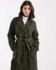 Pieces Pieces double breasted wool coat in dark khaki-Green - 2