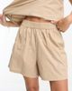 Pieces Pieces embroidered floral shorts in camel - part of a set-Neutral - 3