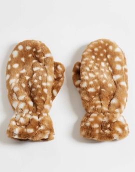Pieces Pieces faux fur mittens in taupe-Silver