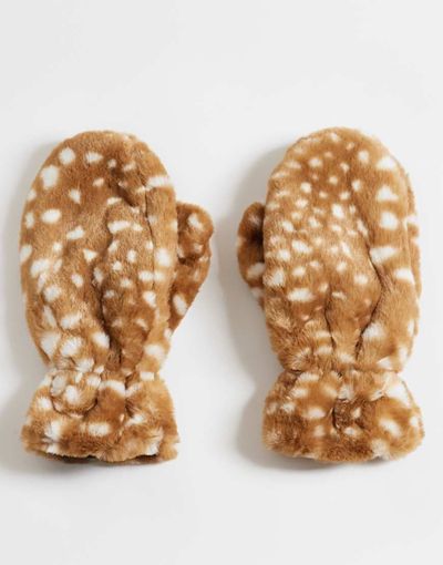 Pieces Pieces faux fur mittens in taupe-Silver