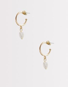 Pieces PIECES faux pearl heart hoop earrings in gold tone