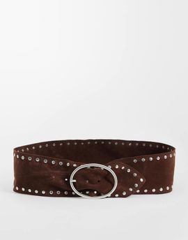 Pieces PIECES faux suede wide studded belt in brown