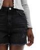 Pieces Pieces frayed bottom denim shorts in washed black - 4