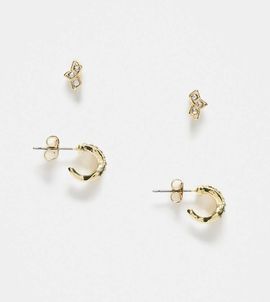 Pieces Pieces gem stud and mini hoop 2-pack earrings in gold