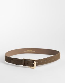 Pieces Pieces gold buckle suede belt in dark olive green