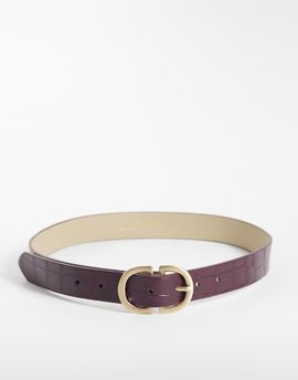 Pieces PIECES gold double buckle croc effect belt in burgundy-Red