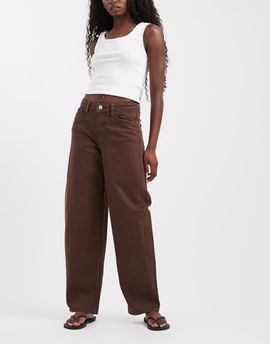 Pieces Pieces Grace barrel leg jeans in chocolate brown