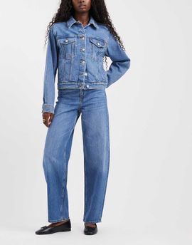 Pieces Pieces Grace barrel leg jeans in medium blue