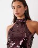 Pieces PIECES halter neck paillette sequined top in burgundy-Red - 1