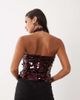 Pieces PIECES halter neck paillette sequined top in burgundy-Red - 3