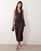 Pieces Pieces halter neck slinky maxi dress in chocolate brown - 1