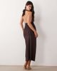 Pieces Pieces halter neck slinky maxi dress in chocolate brown - 3