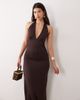 Pieces Pieces halter neck slinky maxi dress in chocolate brown - 4
